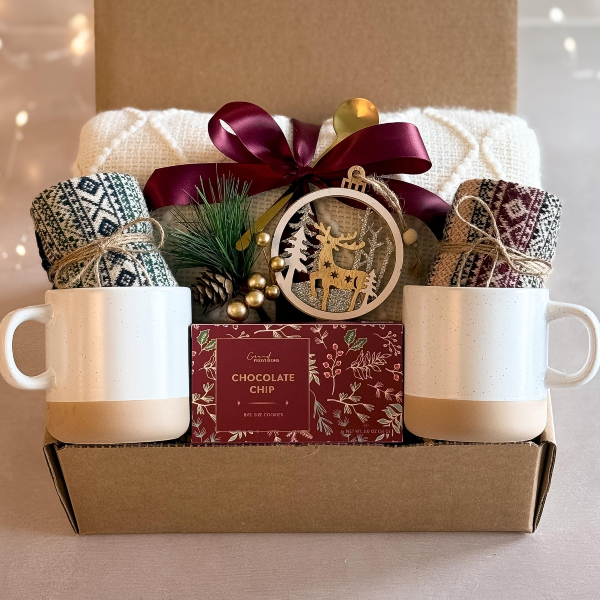 Cozy Fireside Knit Blanket and Holiday Treats Gift Basket