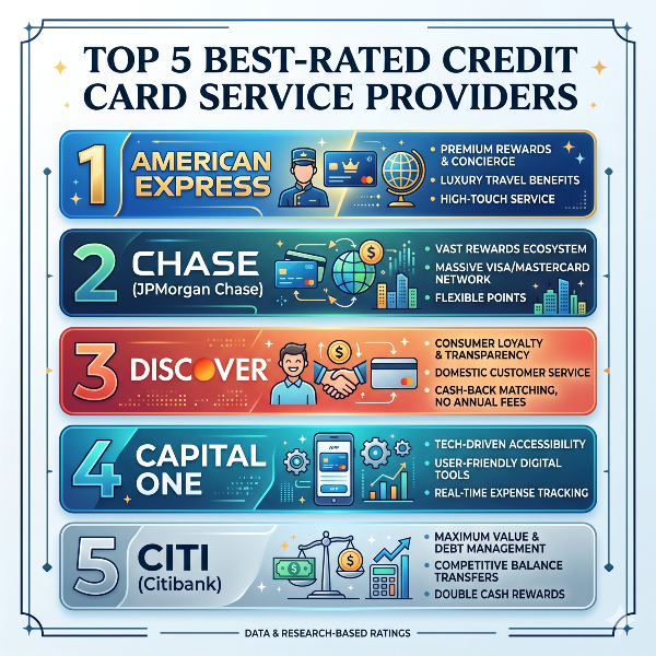Top 5 Best-Rated Credit Card Providers