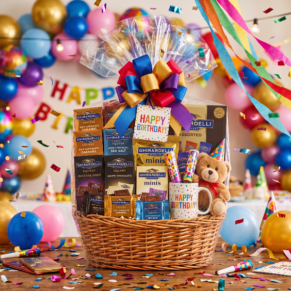 Ghirardelli Deluxe Chocolate Birthday Teddy Bear Gift Basket